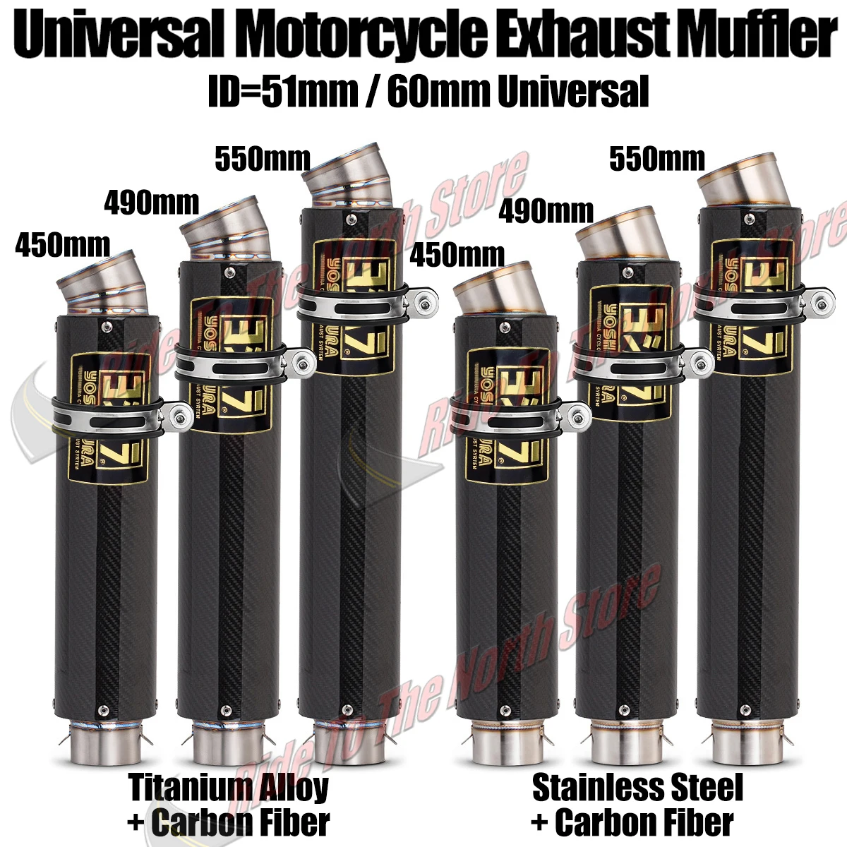 

Longer 51mm 60mm Titaniium Alloy Yoshi Motorcycle Exhaust Muffler Escape for Motorcycle Exhaust Tail Pipe Modify Universal Parts