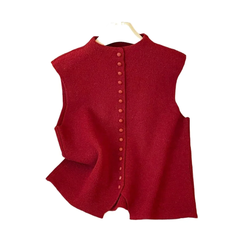 Korean Single-breasted Knitted Cardigan for Women Autumn Winter New Style Sleeveless Vest Vintage Sweater Vest for Women Clothes