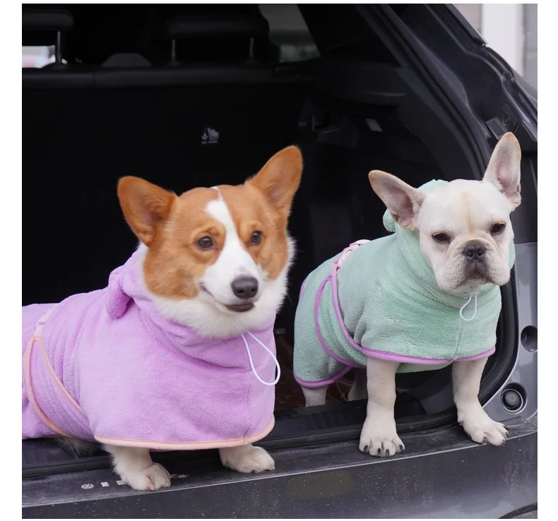 Bathrobe for Dogs Super Absorbent Fast Drying Hooded Cute Pet Bathrobe Towel for Cats Dogs Adjustable Microfiber Coat Corgi Pugs