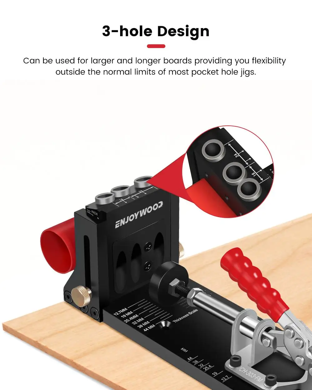 Imagem -04 - Enjoywood-inclinado Buraco Doweling Jig Bolso Buraco Jig Kit Guia de Broca para Furos Angulares Broca Carpintaria Xk4 95 Milímetros