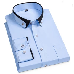 Camisa de manga larga con hebilla de diamante para hombre, cuello en contraste, negocios, informal, bolsillos para las cuatro estaciones, Social, otoño e invierno, 5XL