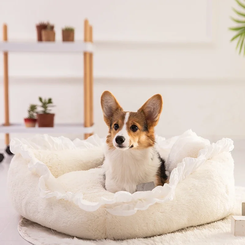 Cute Cats Bed Small Dog Bed, Winter Warm Sofa Bed Puppy Bed with Pillow, Non-slip Bottom, Full Removable and Washable