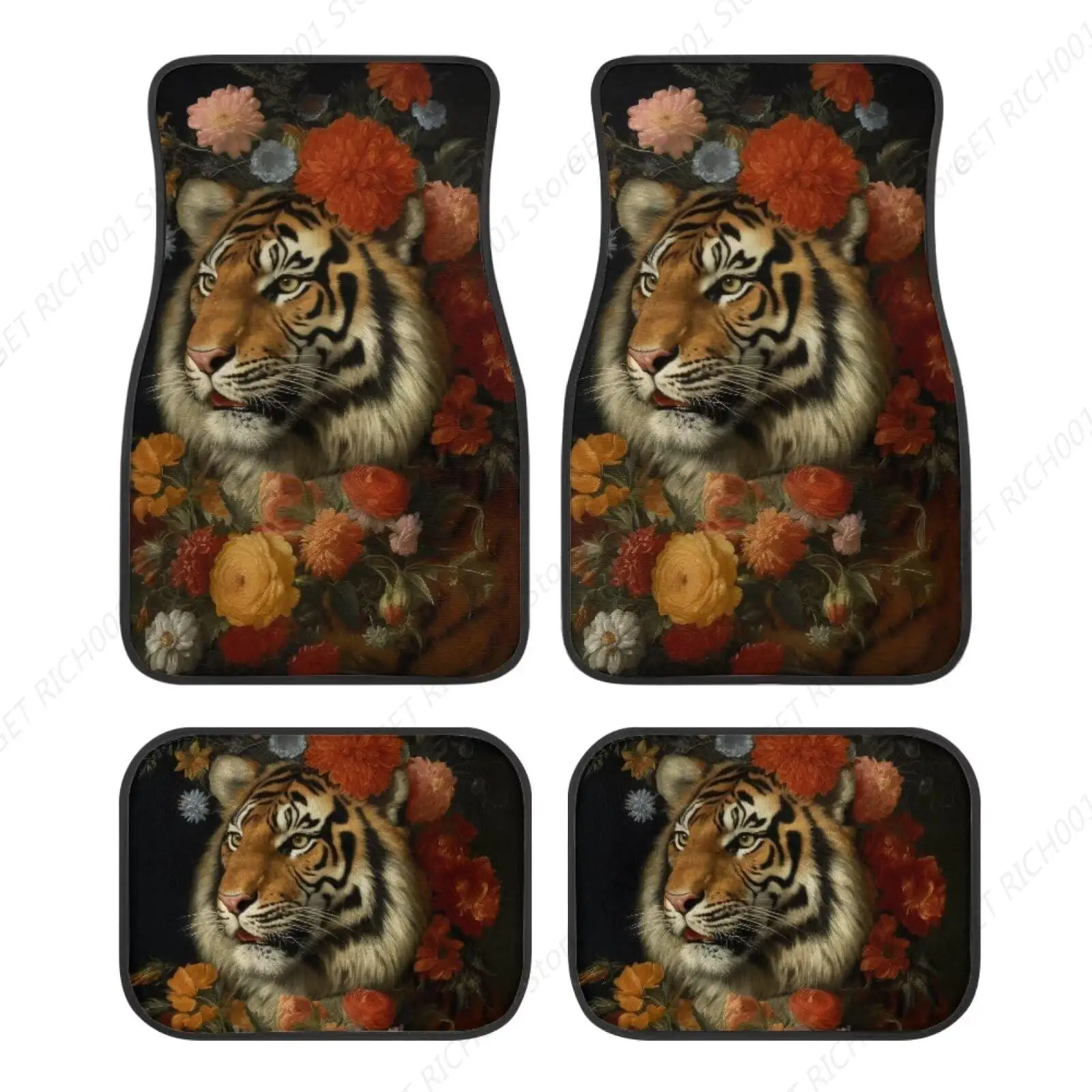 Alfombrillas para coche con flores de tigre, alfombrilla delantera y trasera para coche, juego de alfombras para vehículo, 4 piezas