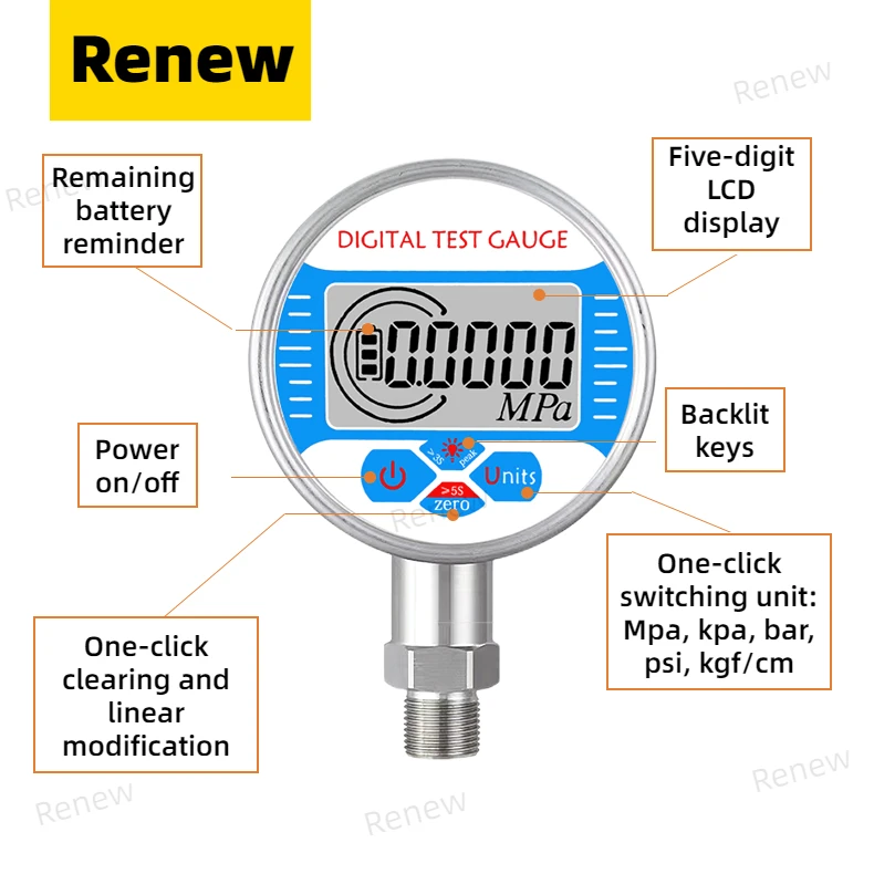 Pressure Gauges Digital Display Oil Pressure Hydraulic Test Meter 3V 250BAR/25Mpa G1/2 Thread For Gas Water Fuel Liquid