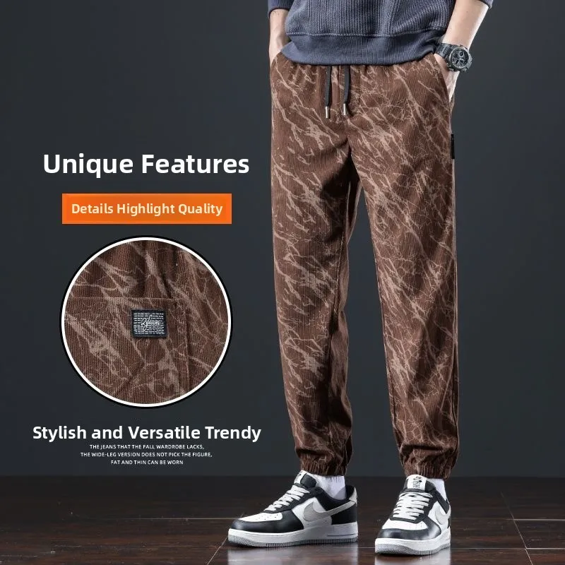 Calças Esportivas Masculinas de Veludo Cotelê Forradas com Fce, Estilo Novo de Outono Inverno, Tamanho ande, Calças Long...