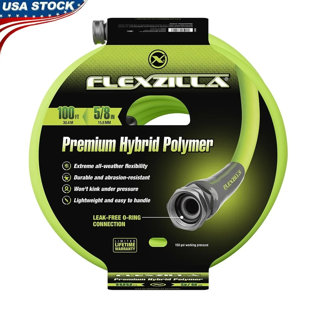 

Premium Garden Hose 5/8in x 100ft Flexible Hybrid Polymer UV Abrasion Resistant Leak Free Connections Durable Aluminum Fittings