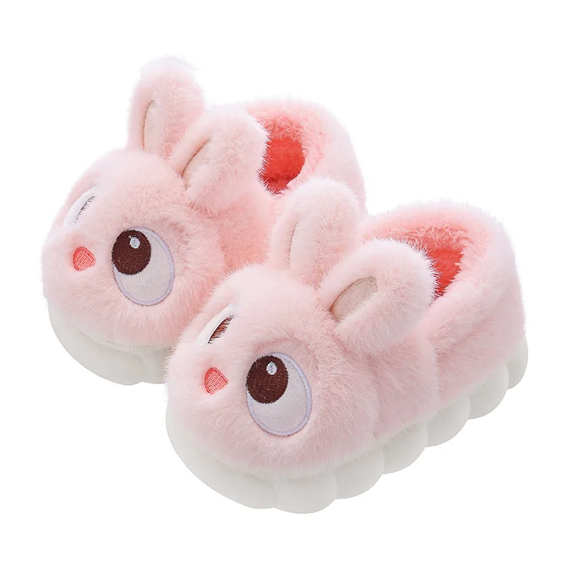 Kinder-Hausschuhe aus Kaninchen-Baumwolle, rutschfest, warm, für drinnen, Zuhause, Eltern und Kinder, Babyschuhe, Winter – Detail 5