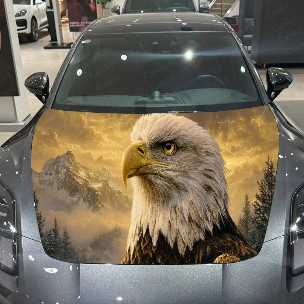 

Bald Eagle Realistic Art Dominant PVC Car Hood Wraps, Self-Adhesive Waterproof Car Bonnet Decal Sticker, Car Decoration Protecti