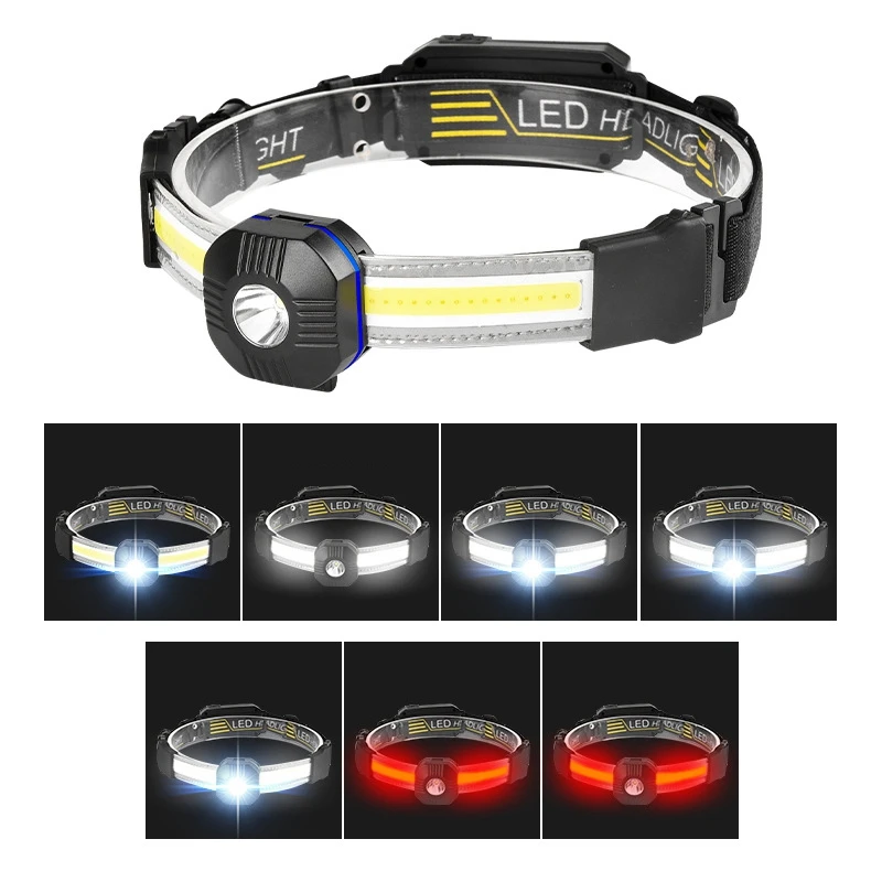โคมไฟหลอดไฟหน้า LED XPG + COB, โคมไฟหลอดไฟหน้า USB แบบชาร์จไฟได้สำหรับตกปลาวิ่งและตั้งแคมป์