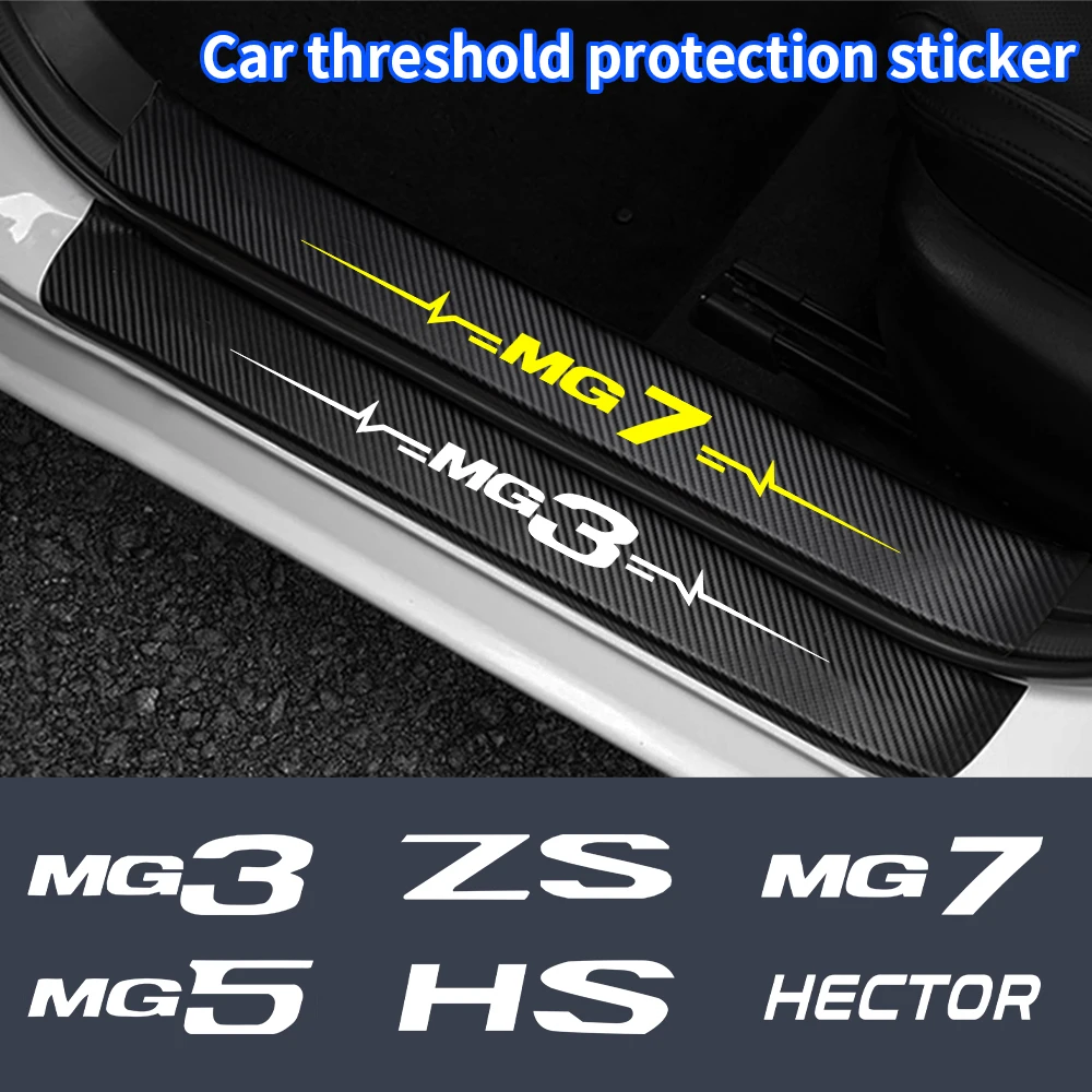 Car Door Sill Threshold Protector Stickers Carbon Fiber Tri-Color Trunk Bumper Guard Decals For MG MG3 MG5 MG7 GT ZS HS HECTOR