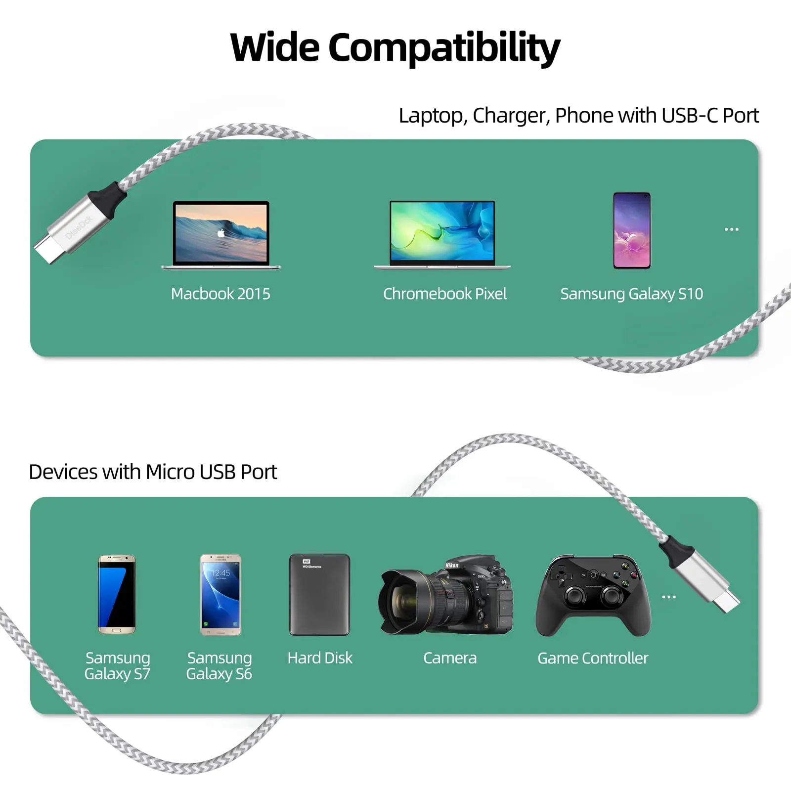 DteeDck USB C to Micro USB Cable Micro Type C Charging Cable USB-C USBC to Micro USB Data Transmission Cord for Laptop Phone