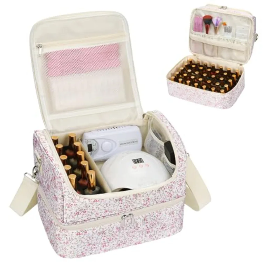 

Nail Polish Organizer Bag - Nail Organizers and Storage Case Holds 45 Bottles and Nail Lamp, Travel Nail Tech Carrying Bag for