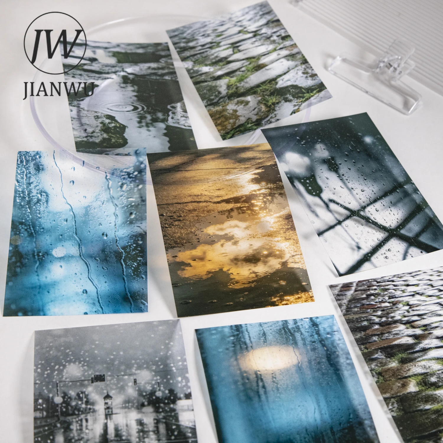 JIANWU Summer Vibe Series Vintage Rain Sea Flower Shadow Landscape Material Collage PET Sticker Creative DIY Journal Stationery