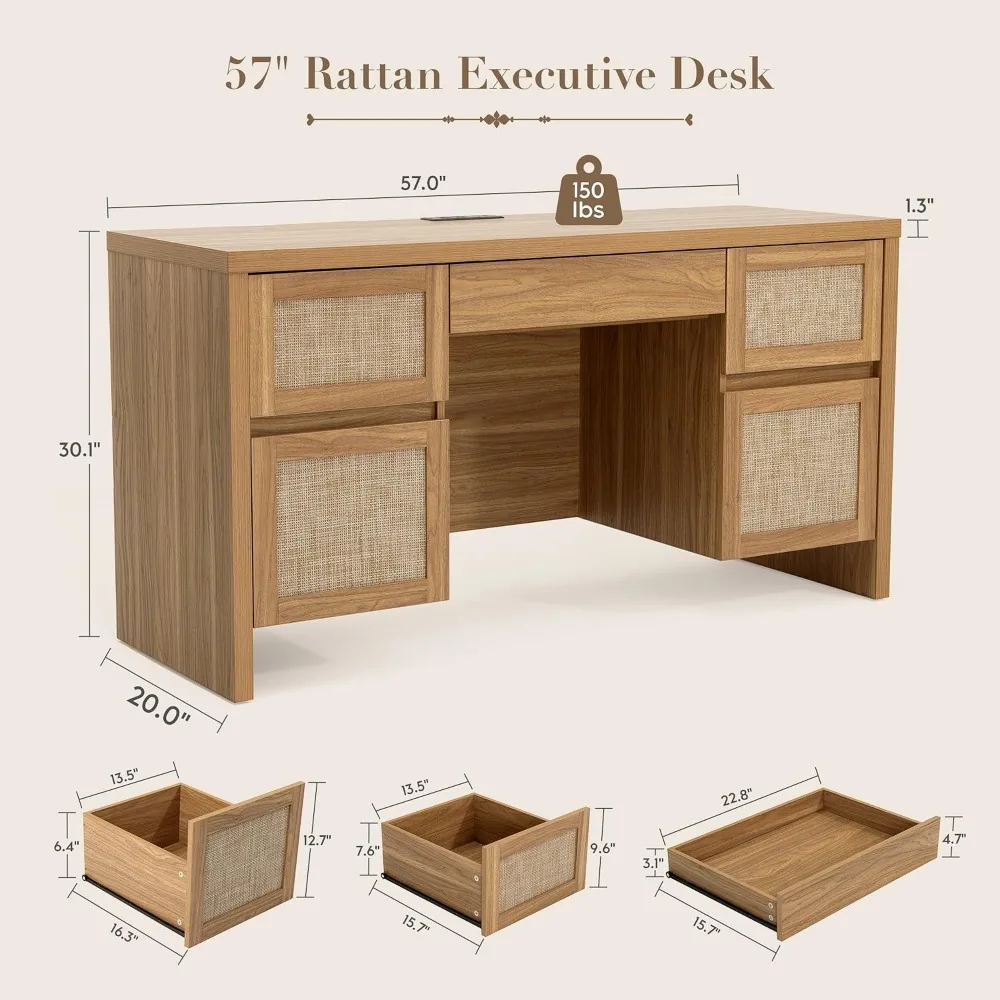 Sponsored  Yechen Executive Desk with 5 Drawers, 57