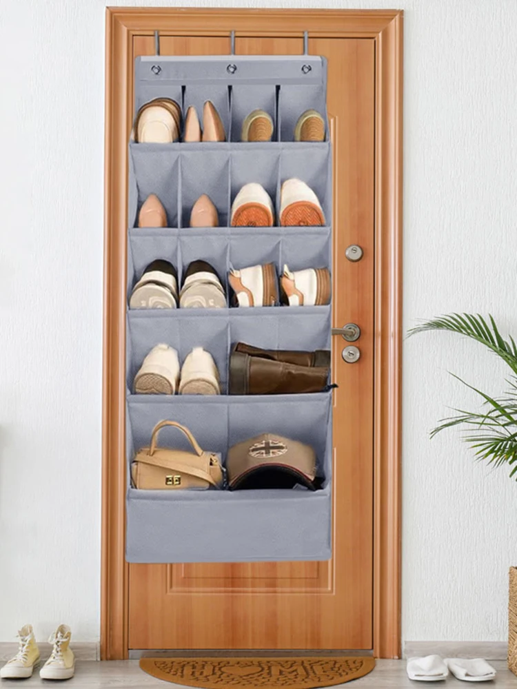 

Дверная полка для хранения обуви с карманами. Наддверный органайзер для обуви, вмещает 12 пар подвесных органайзеров. Органайзер для обуви в шкафу.