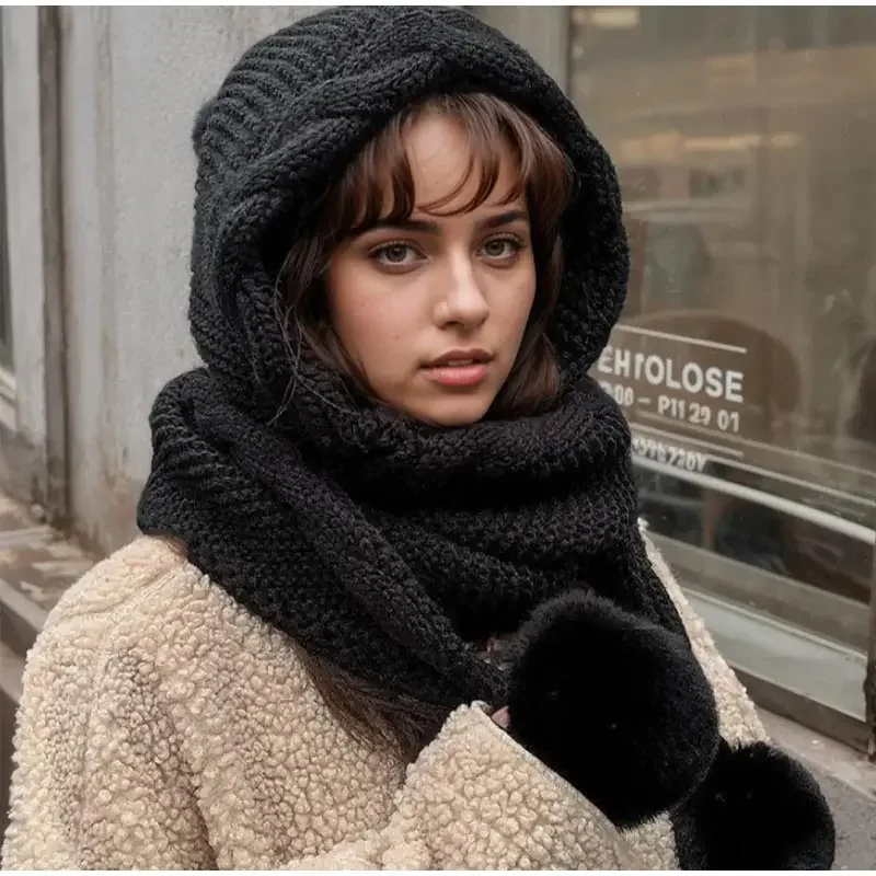 بالاكلافا المرأة قبعة الشتاء وشاح مجموعة الصوف الحراري بوم قبعة ل المتطرفة الباردة تنوعا قبعة مع وشاح مرفق قبعة محبوكة #4