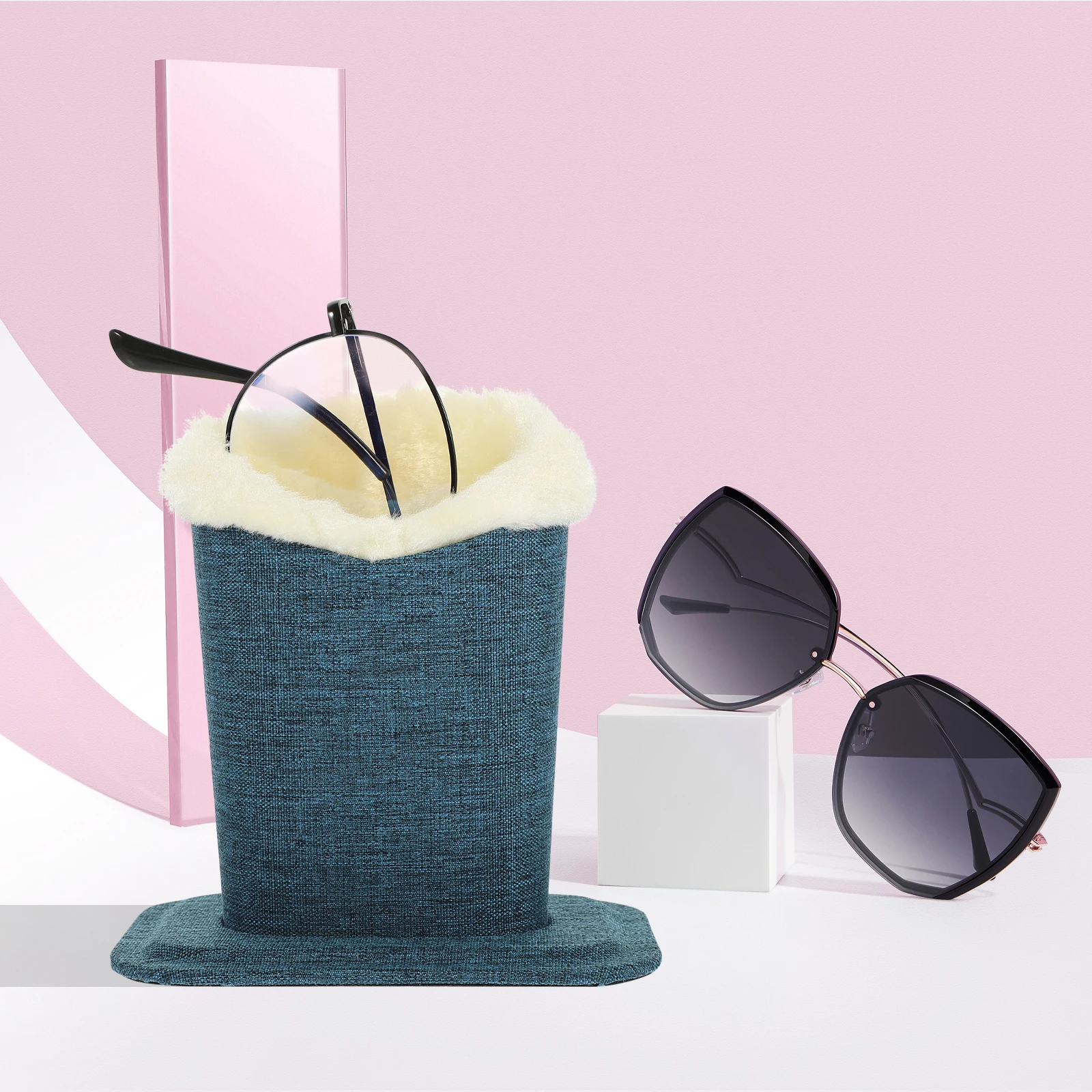 

Lined Glasses Stand Decorative Display Rack For Eyeglasses Sunglasses Desktop Storage Fabric Holder Modern Design Eyewear Holder