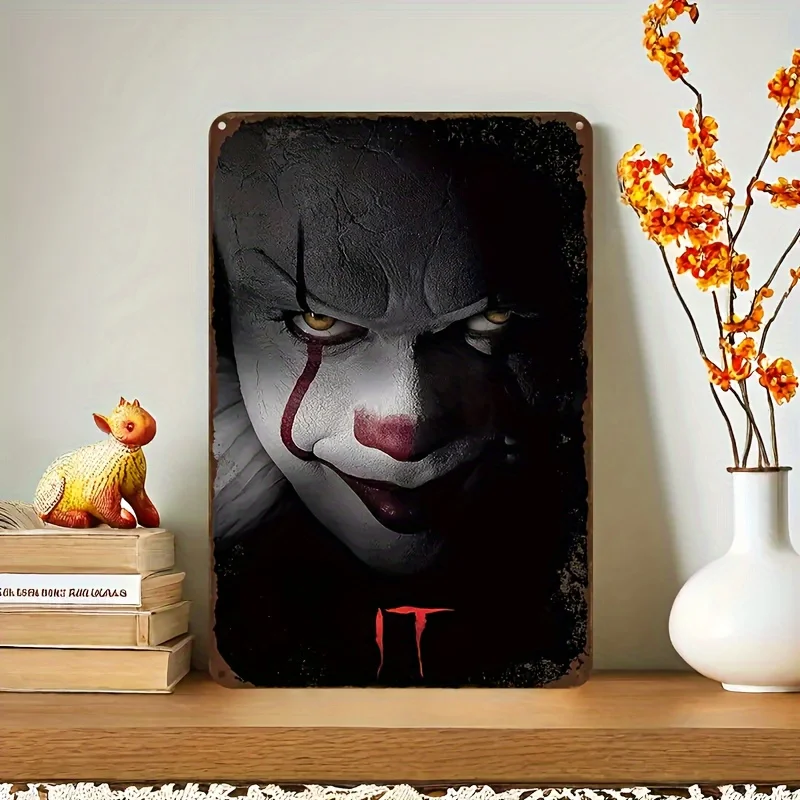 Vintage Pennywise Metal Wall Art - High-Quality Ironplate with Pre-Drilled Screw Hole, Eerie Horror Decor for Indoor/Outdoor Use