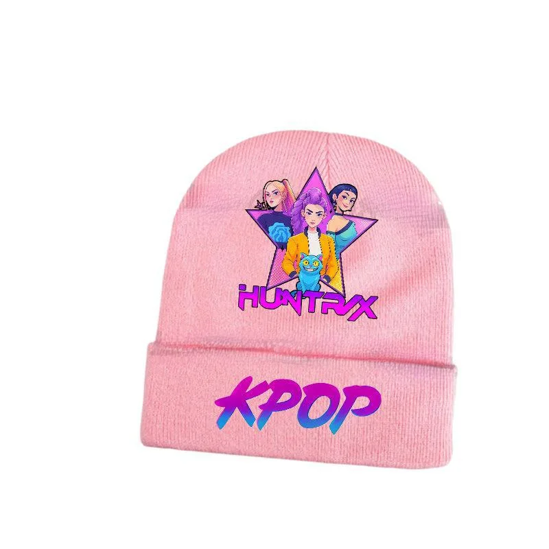 1 قطعة ل Kpop شيطان الصيادين Kawaii محبوك قبعة للفتيات أنيمي الكرتون لطيف قبعات متماسكة الخريف الشتاء يندبروف القبعات الدافئة الهدايا