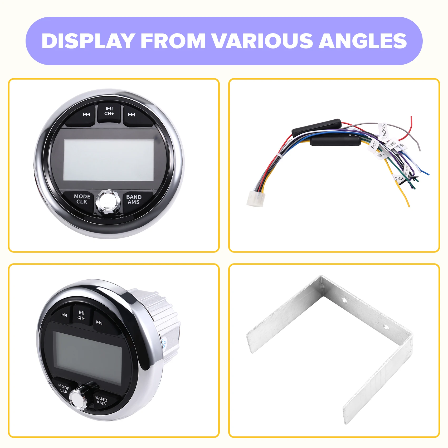 Radio MP3 do łodzi, jachtu, UTV, ATV, RZR, kompatybilne z łodzią motorową, odtwarzacz multimedialny, stereo morskie, Bluetooth, AUX, odbiornik FM/AM