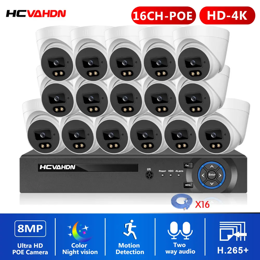 

16CH 4K POE NVR Kit Color Night Vision IP Dome Camera Set Indoor Home CCTV Security Camera Video Surveillance System Kit 8CH 8MP