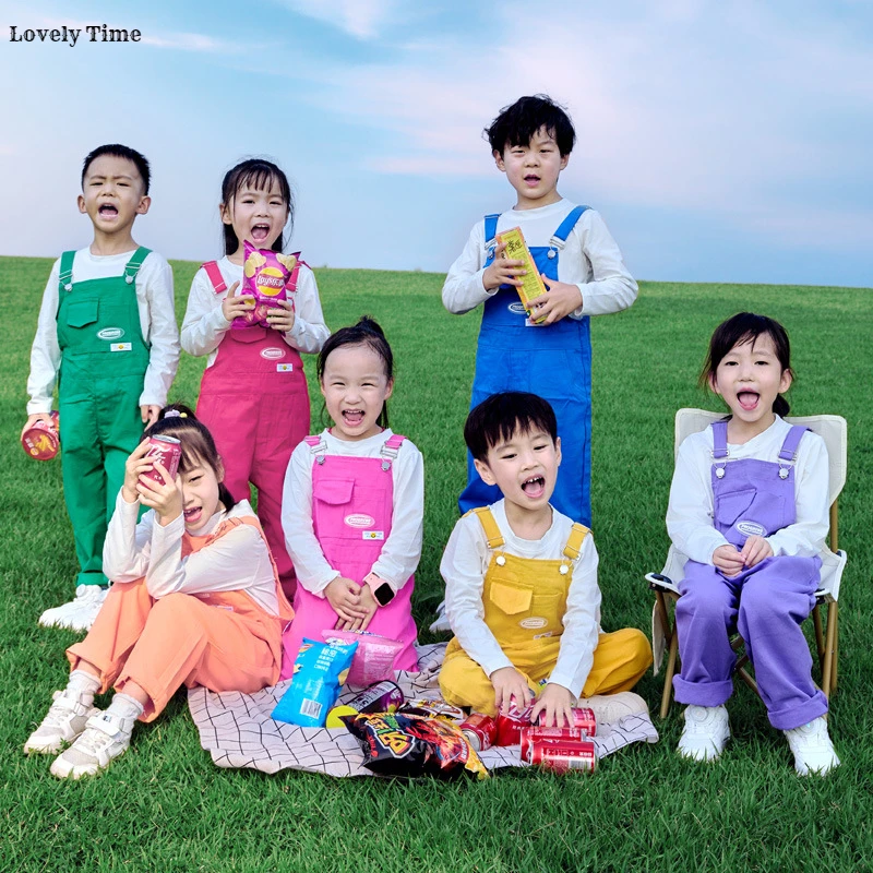Kids Hip Hop Colorful Overalls Girls Sweet Dungaree Children Candy Color Jumpsuit Street Dance Romper Boys Streetwear Trousers