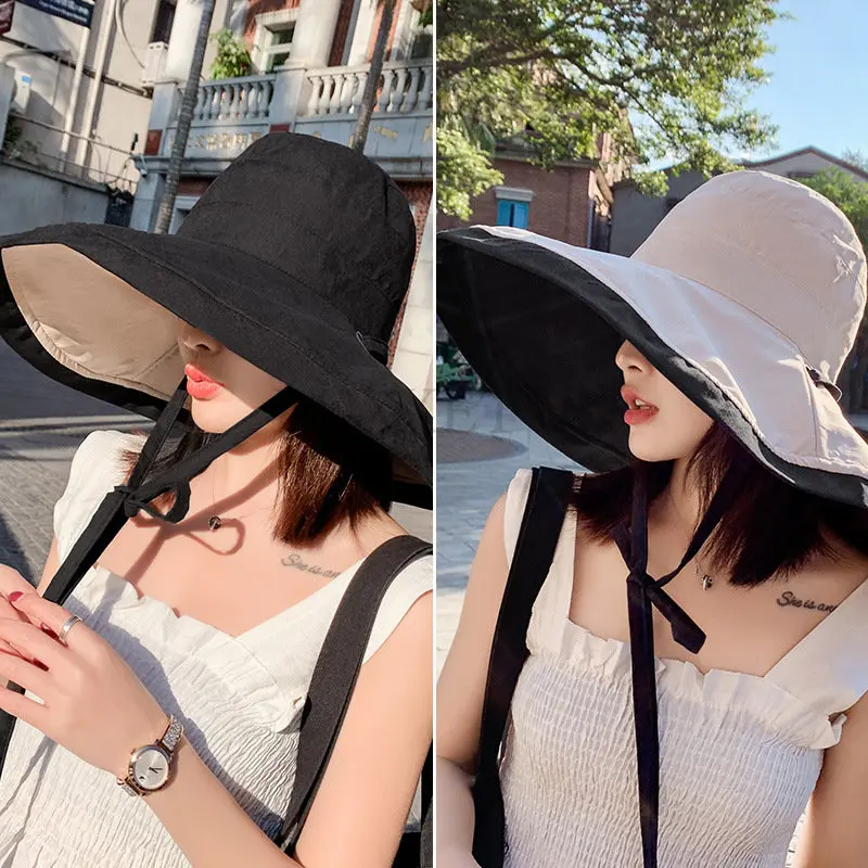 Summer Women Double Side Fashion Wide Large Brim Sun Hat Outdoor Beach Fisherman Cap UV Proof Sun Protection Hat Bucket Hat