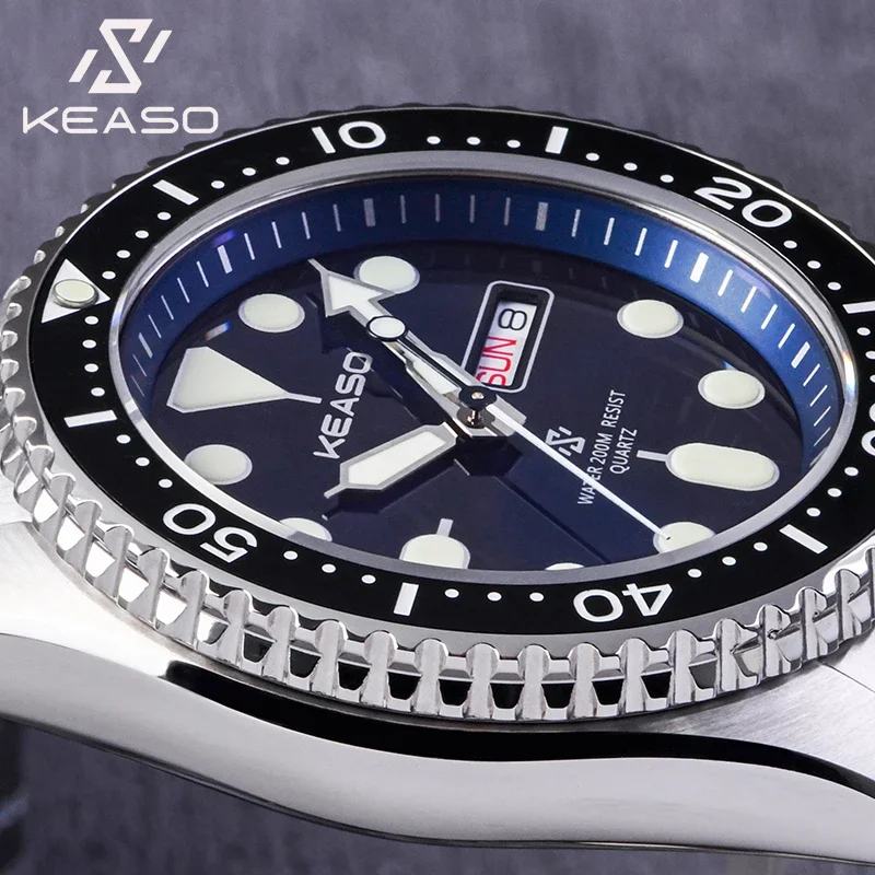 HEIMDALLR Men Watch Swiss MIYOTA 2105 Quartz Movement Double Calendar Diver 200M Waterproof C3 Super Luminous Sapphire Wristwatc