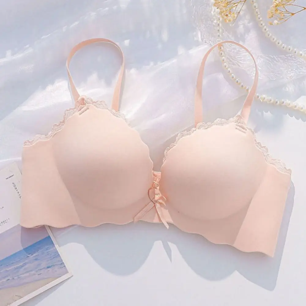 

Close-fitting Push Up Wireless Deep V Bra Shockproof Lingerie Lace Bowknot Bra Adjustable Anti-sagging Seamless Bra Gift
