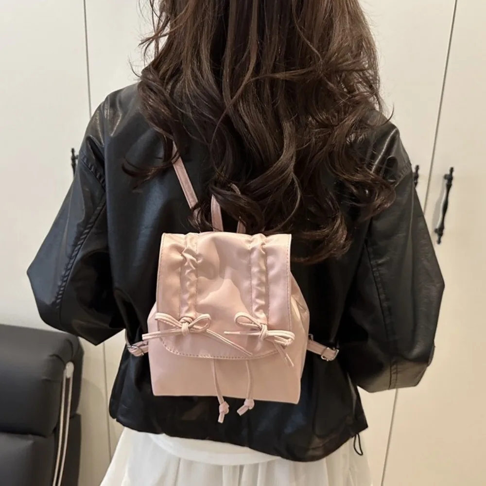 

Портативный рюкзак с галстуком-бабочкой, большой вместительный однотонный рюкзак из искусственной кожи, двойная сумка на плечо, школьная сумка для студентов, уличная сумка