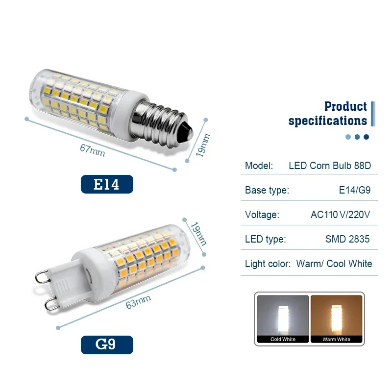 Imagem -02 - Lâmpada de Milho Led para Iluminação Interior sem Cintilação Luz do Candelabro Regulável Lâmpada de Halogênio E14 g9 110v 220v 12w 60w 10 Pcs Lot