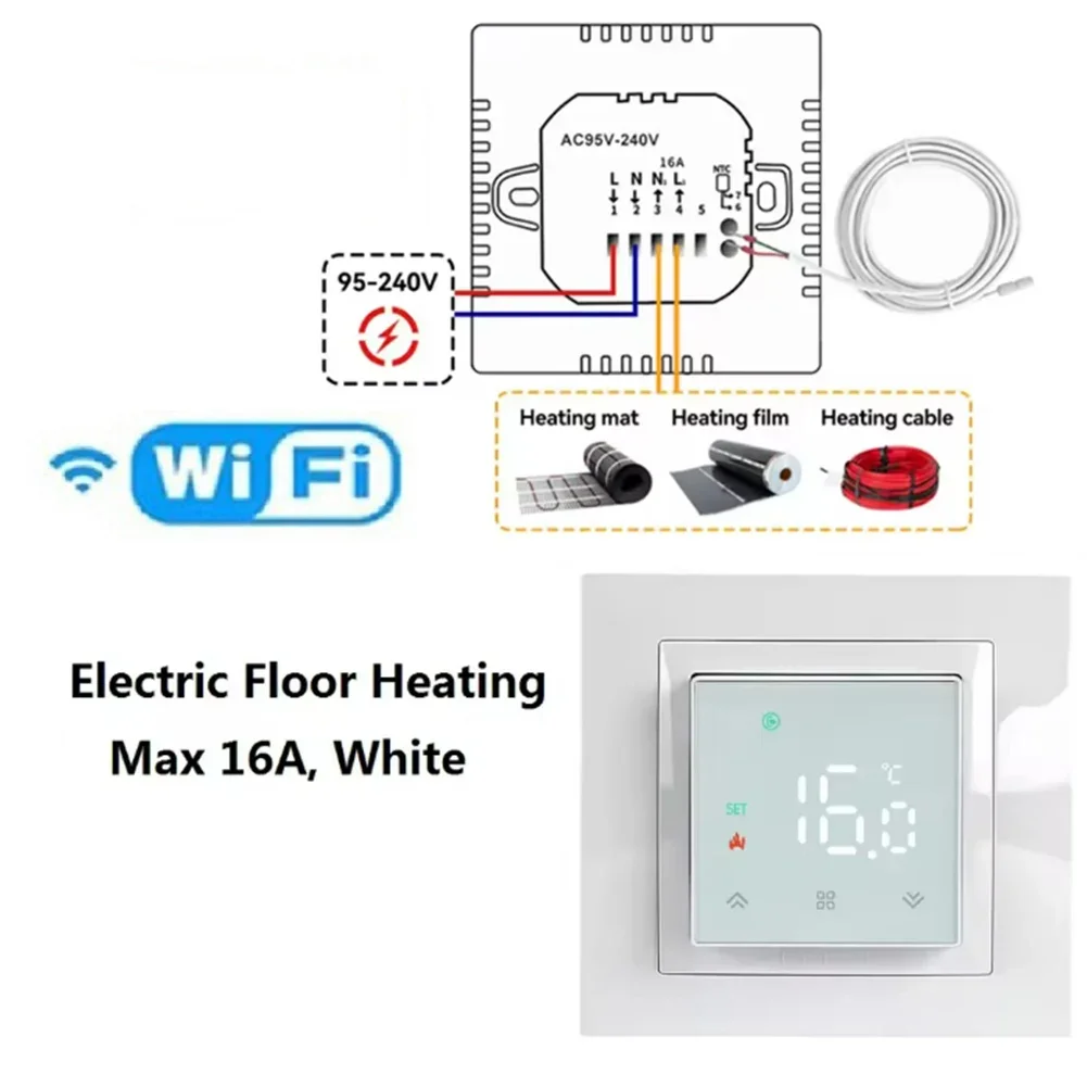 WiFi Smart Underfloor Heating Thermostat Digital Controller For Electric Heater With Weekly Programmable Schedule App Control