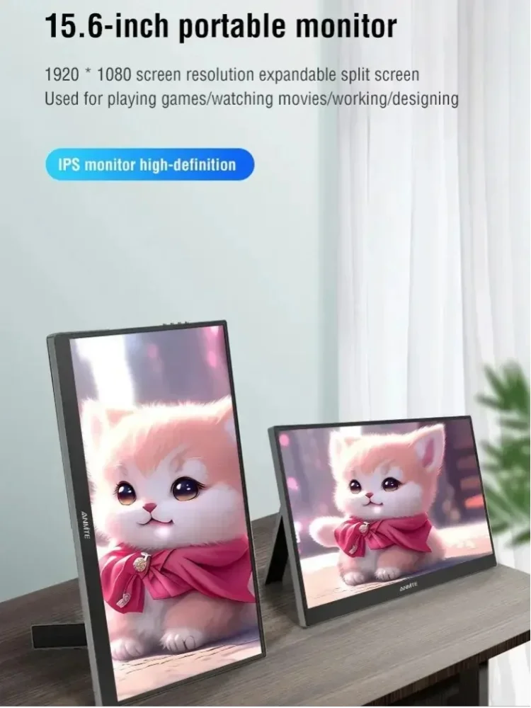 Anmite 15,6 Zoll tragbarer Touch-Monitor 1080P HDR IPS Gaming-Monitor USB TYPE C HDMI für Telefon Laptop Desktop Switch PS4 XBOX