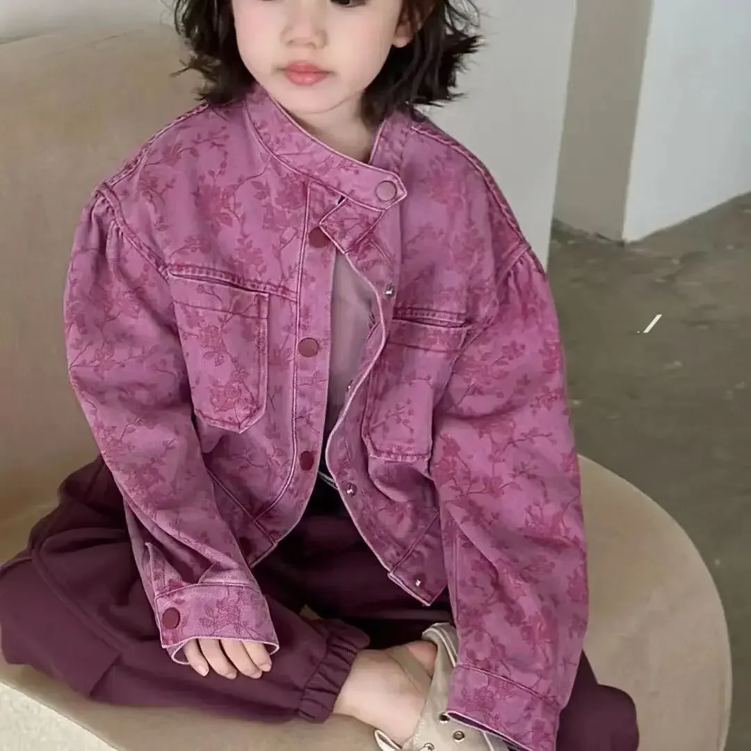 

Girls Jacket Spring and Autumn children's purple Denim Coat Girls' workwear jacket Baby casual cardigan