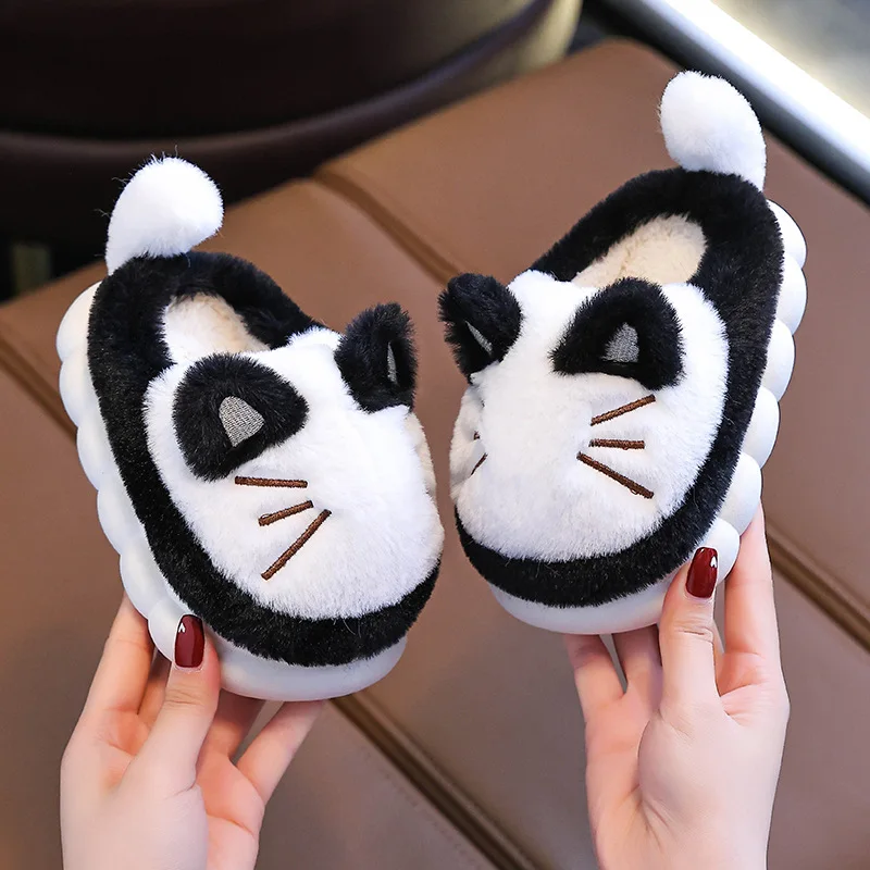 

Cute Cat Kids Plush Slippers, Warm Cartoon Children's Home Shoes