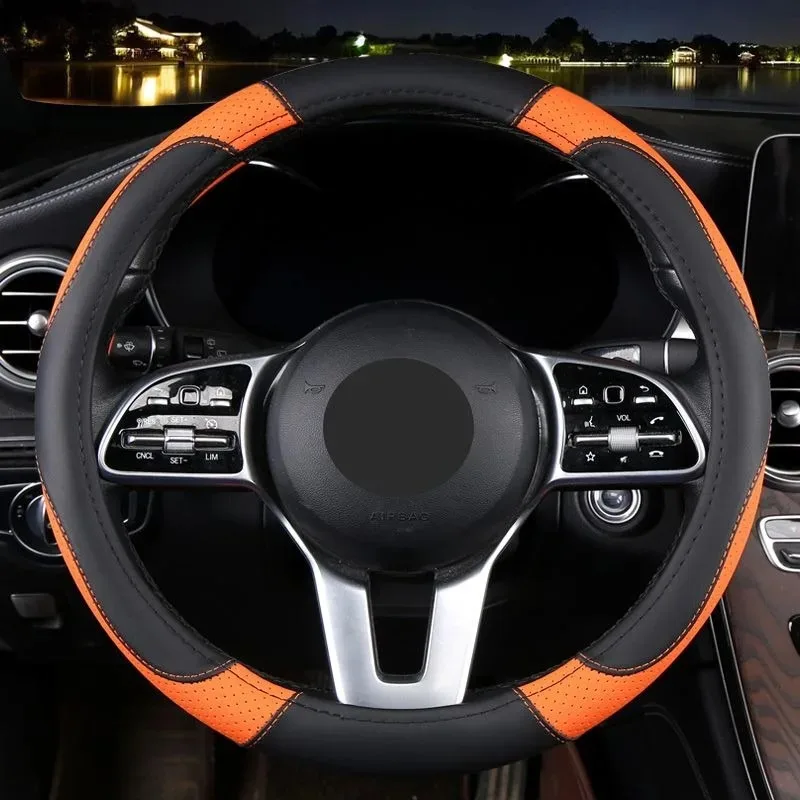 غطاء جلدي قابل للتنفس مضاد للانزلاق - غطاء حماية لعجلة قيادة السيارة، غطاء من الألياف الدقيقة مناسب لمعظم المركبات. #6