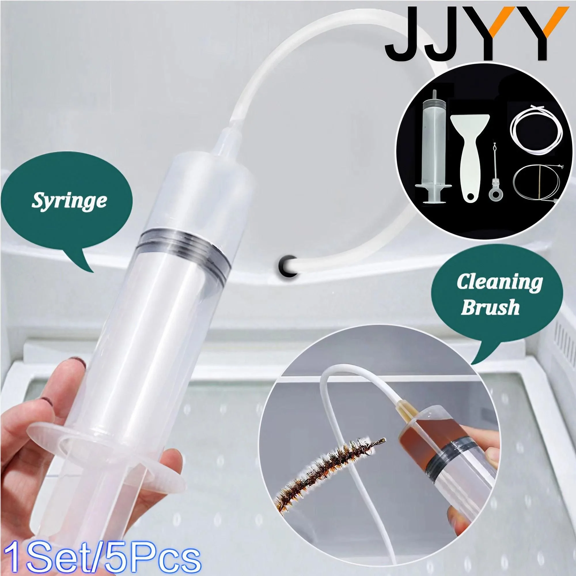 JJYY 1 Set/5 Pcs Refrigerator Drain Hole Remover Cleaning Tool Kit Dredge Fridge Drain Hole Remover Home Suction Syringe