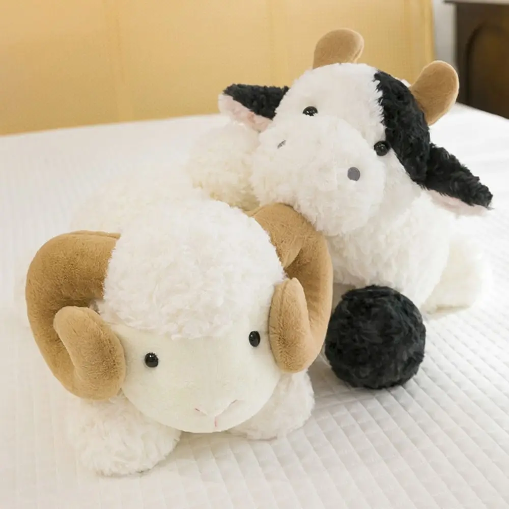 

Lying Baby Goat&Cow Plush Doll 23/38cm PP Cotton Cute Animal Plush Toys Stuffed Lovely Big Horns Goat Toys Room Decoration