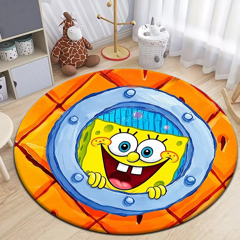 Sponges and starfish on the seabed Round Carpet for Living Room Rugs Camping Picnic Mats Flannel Anti-Slip Rug Yoga Mat Gifts