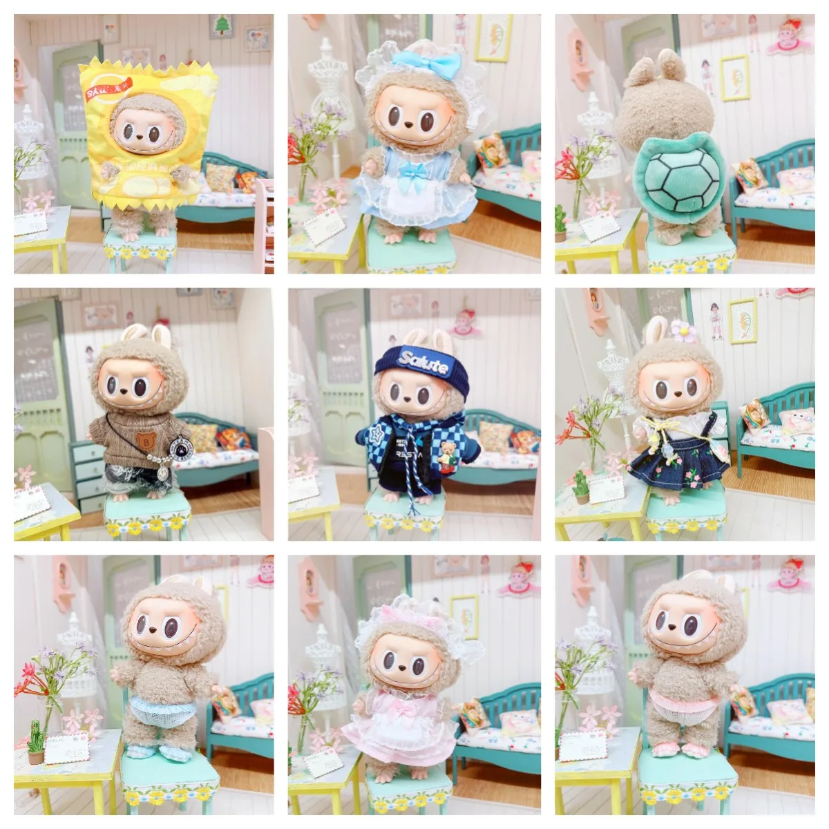 17cm Labubu Doll Clothes Set Doll Accessories Pink Blue Princess Dress Handsome Boy Hoodie Christmas Birthday Gift