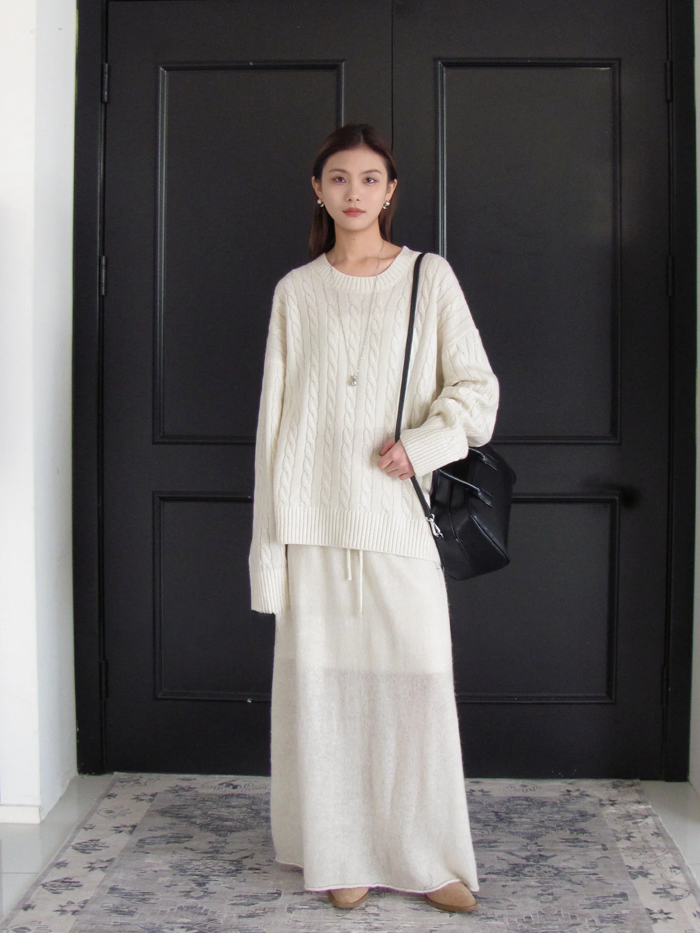 

Женский свободный вязаный свитер с геометрическим узором, круглый вырез, повседневный, с длинными рукавами, из мягкой шерстяной смеси, весенний топ