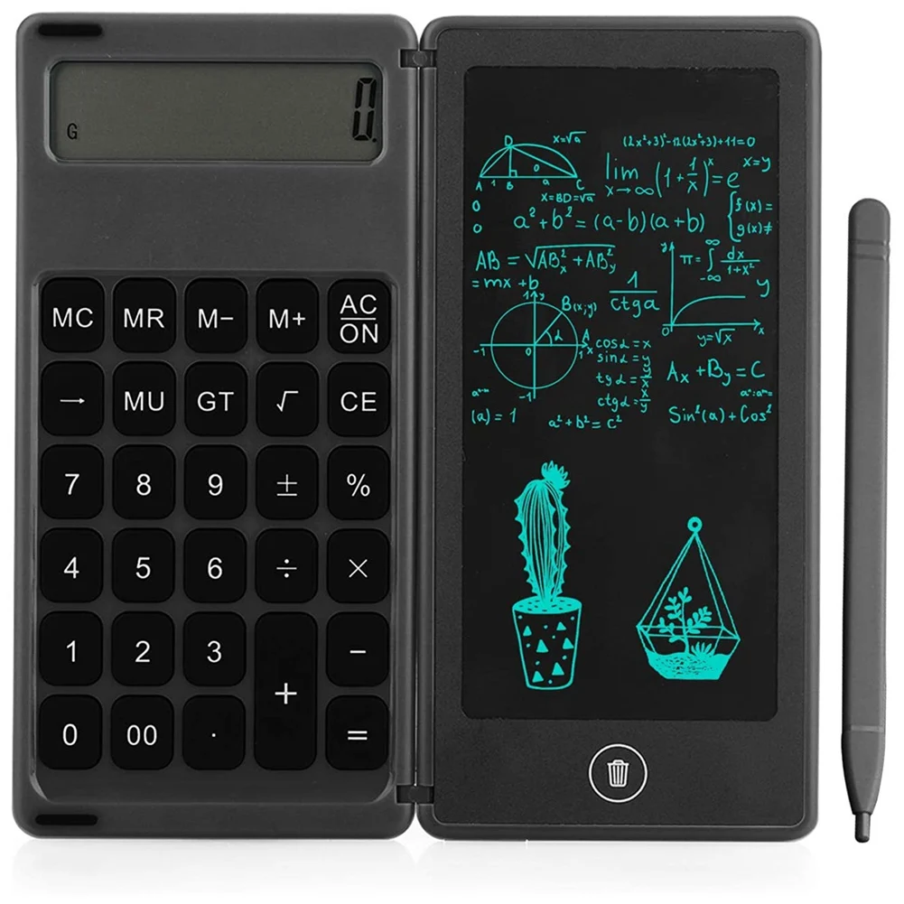 Calculator Notepad 6 Inch LCD Writing Tablet Digital Drawing Pad with Stylus Pen Erase Button Lock Function Black