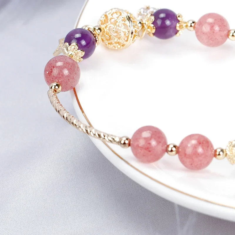 Moon Star Yellow Purple Crystal Strawberry Crystal White Moonstone Gold Color Charm Bracelets for Women Fine Jewelry YBR258