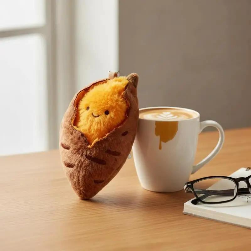 Funny Roasted Sweet Potato Plush Keychain Mini Simulated Food Stuffed Charm for School Bag Classmate Gift