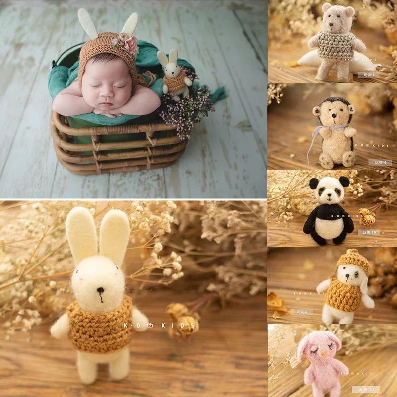 Newborn Photography Props Accessories Backdrop Animal Baby Toys Wool Mohair Infant Dolls Lion Bear Bunny Panda Studio Props