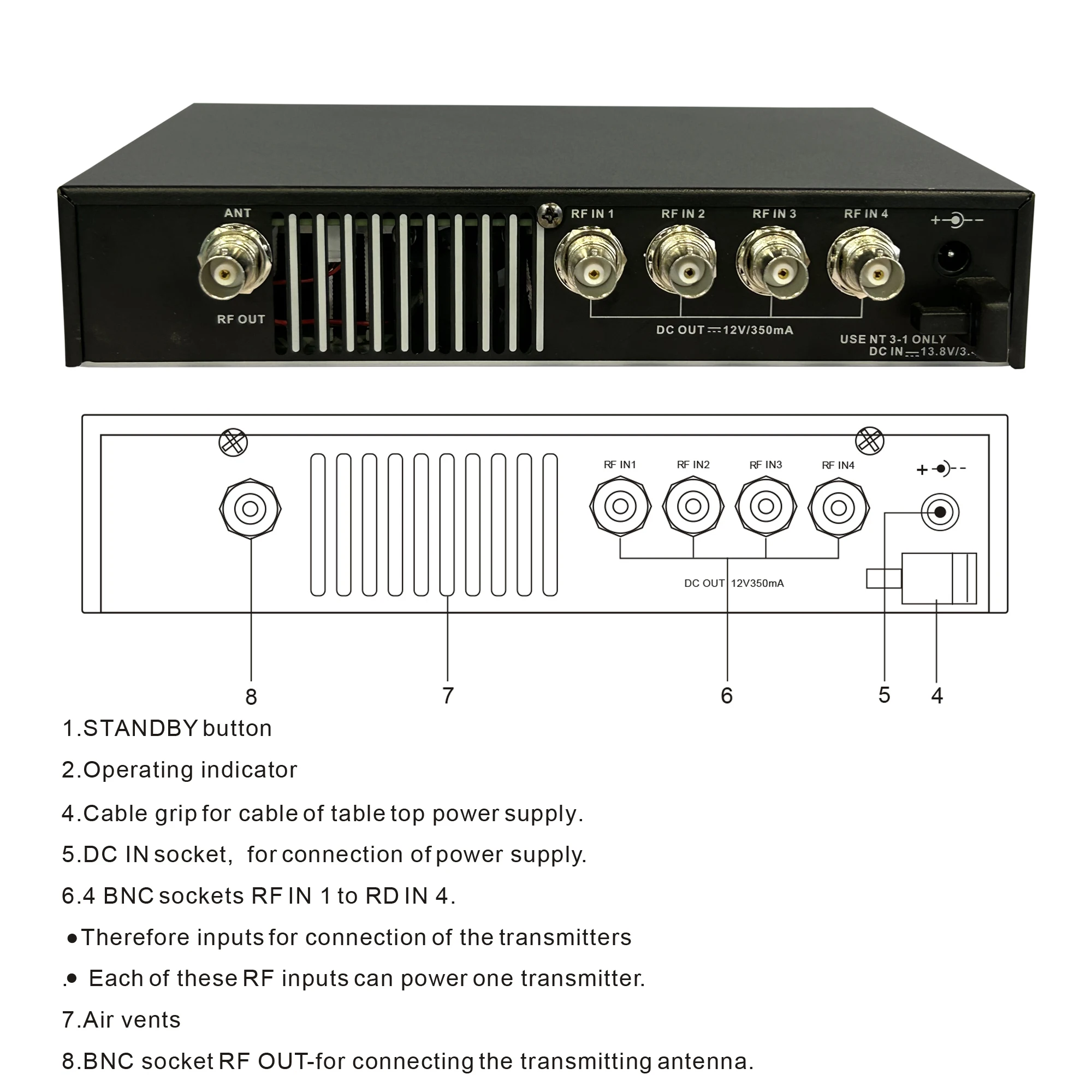 Leicozic 1:1 AC41 IEM Signal Combiner A2003 Antenna Splitter 450-960Mhz Antenna Distribution For All Wireless Monitoring System