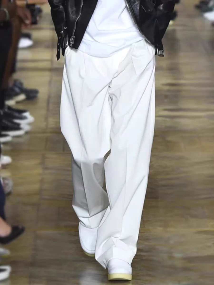 

Italian Sle Naples Men's Loose Straight Leg Pants Casual Suit Pants Trendy White Workwear Trousers Mid-Low Waist Long Pants