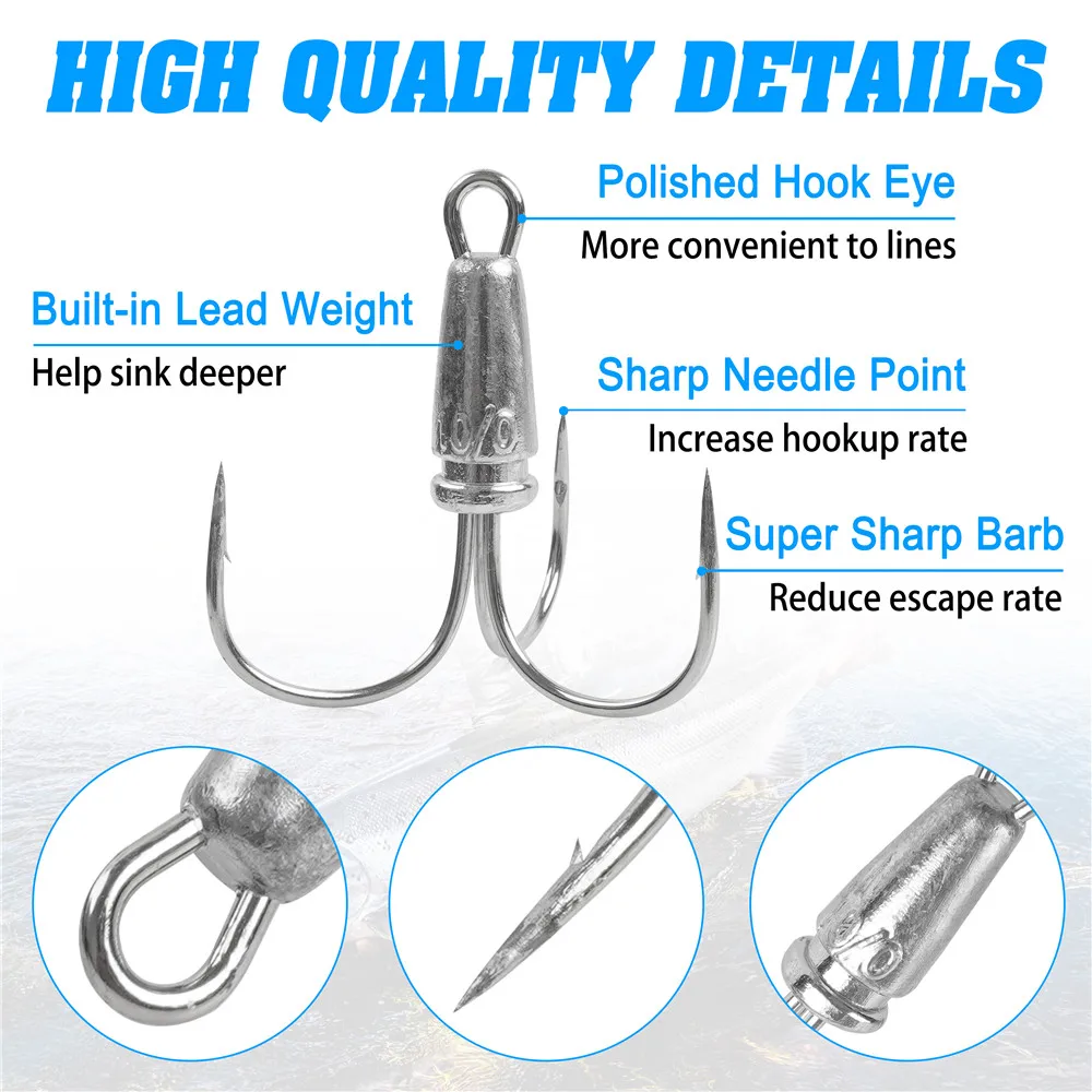 2Pcs Treble Snagging Hooks Weighted Fishing Hooks Big Bunker fishhooks Large Snag triple hooks 8/0 10/0 12/0 14/0