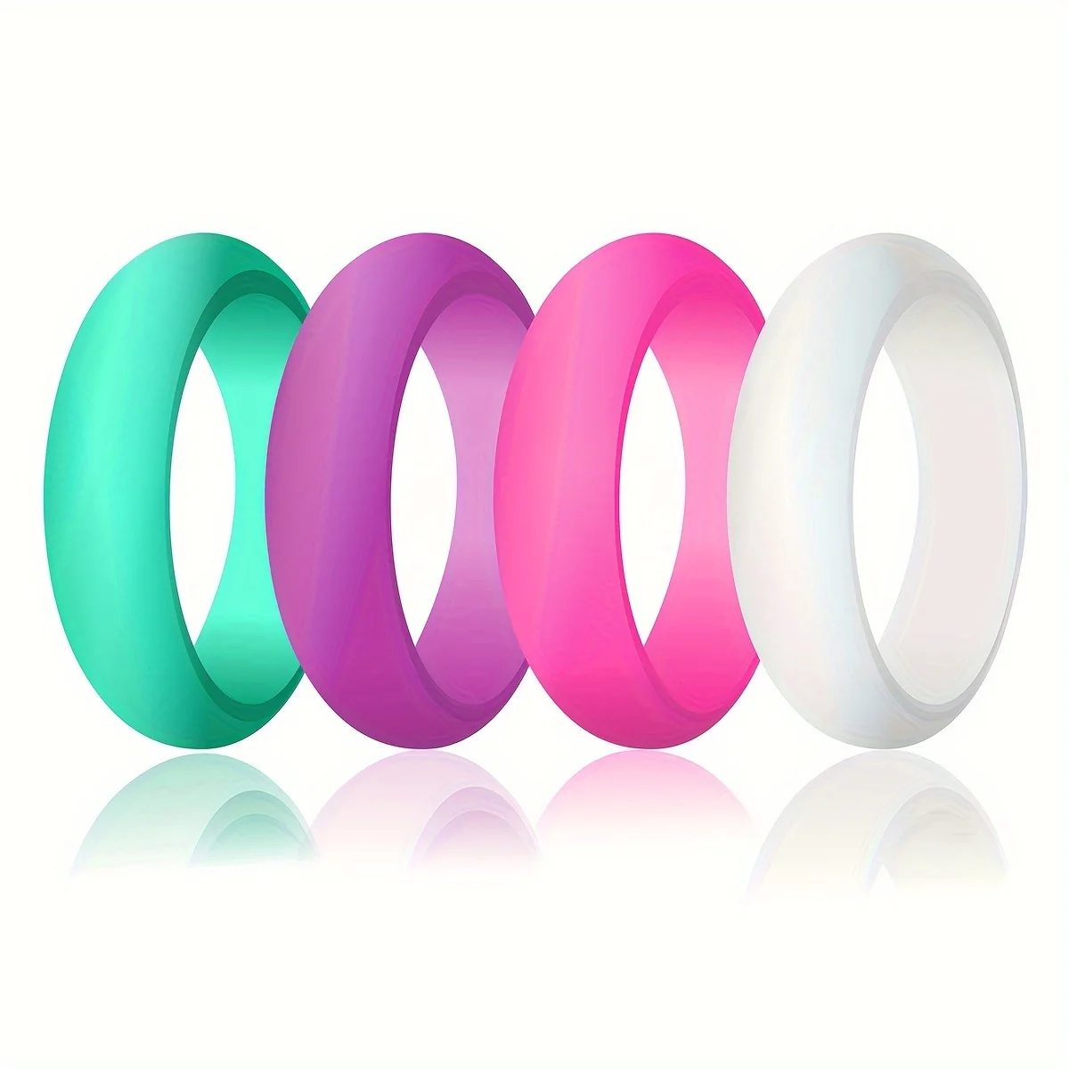 4Pcs Colorful Silicone Rings for Women, 5.5mm Rubber Wedding Bands, Soft Flexible Hypoallergenic Rings, US Size 5-10