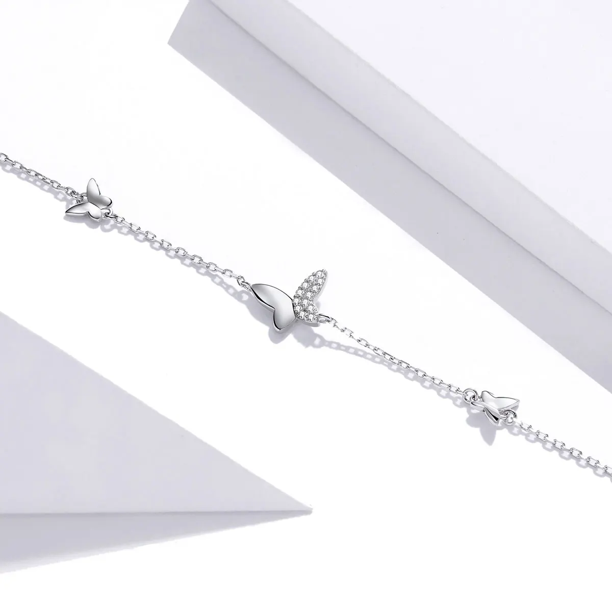 WOSTU New Arrival 925 Sterling Silver Butterfly Original Bracelet Adjustable Shiny Zircon Chain Link For Women Jewelry CQB197